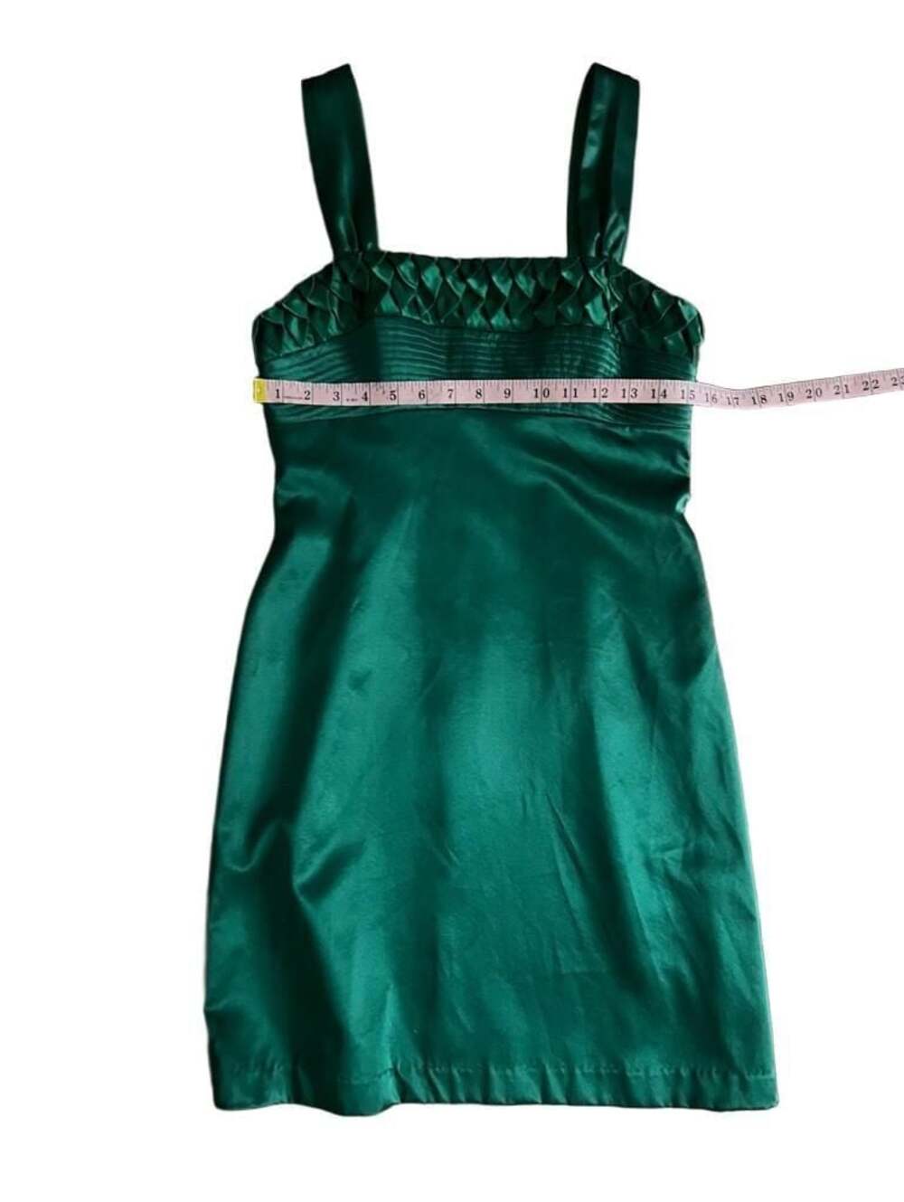 Single Dress Emerald Green Silk Satin Mini Dress Smocked Size S - Picture 4 of 7